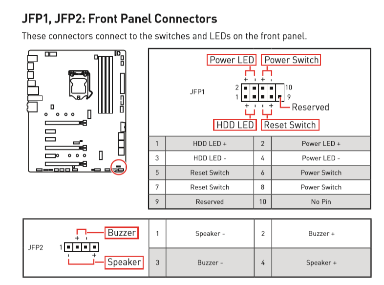 Msi h61m p20 g3 схема подключения jfp1