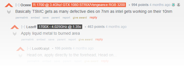 Basically TSMC gets as many defective dies on 7nm as intel gets working on their 10nm. Um dem Ganzen die Krone aufzusetzen (und für die Würze in der Suppe des Lebens; ohne Salz schmeckts nicht!) muss man wissen, dass Intel's 10nm praktisch 1:1 TSMC's 7nm entsprechen. TSMC hat ihre 7nm übrigens seinerzeit 2017 am Start gehabt, also genau das Jahr, wo Intel's 10nm hätten kommen sollen …