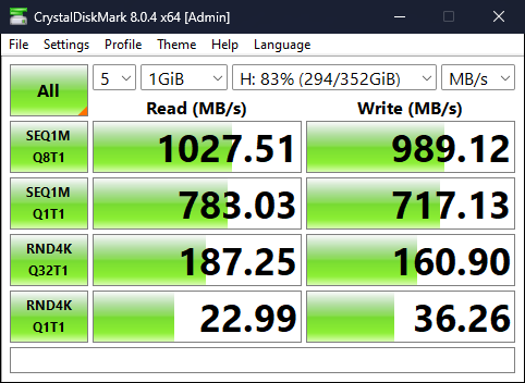 CrystalDiskMark 5x1G 970 Evo 500G - Orico USB.png