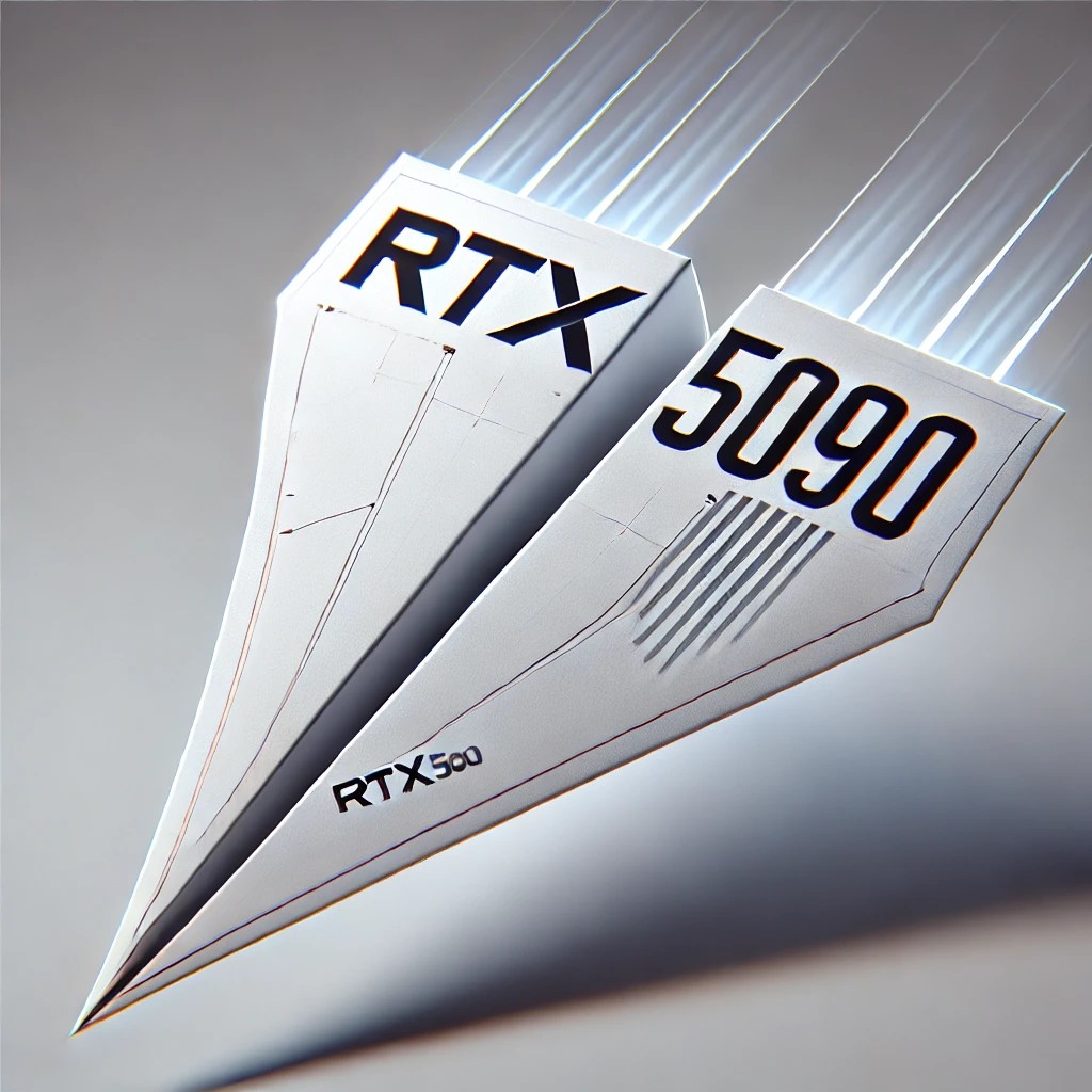 DALL·E 2025-01-24 11.23.17 - A sleek paper airplane design with the text 'RTX5090' artisticall...jpg