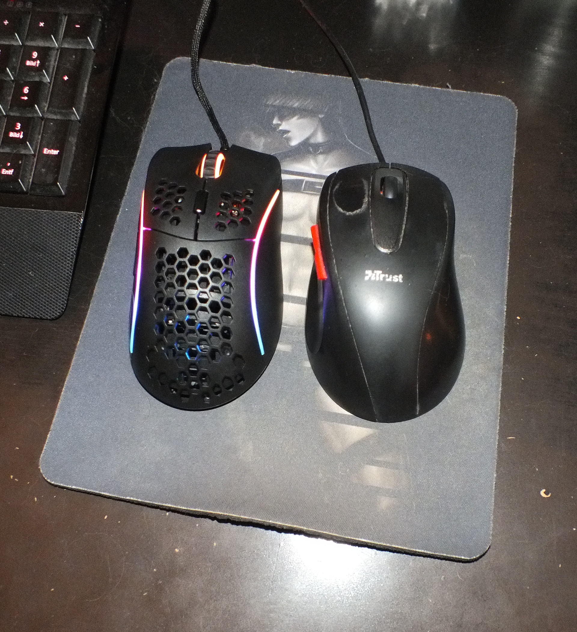 Model D neben namenloser Trust Maus an einem fremden PC