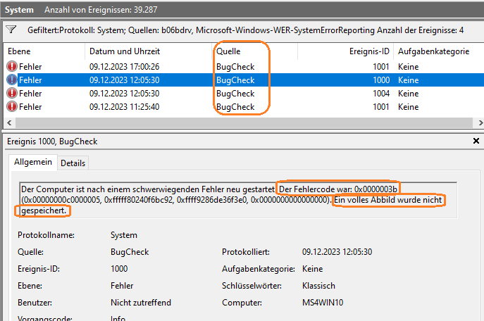 Ereignisanzeie_BugCheck_Bluescreen-Fehlercodes_0x3b_Ein-volles-Abbild-wurde-nicht-gespeichert_...png