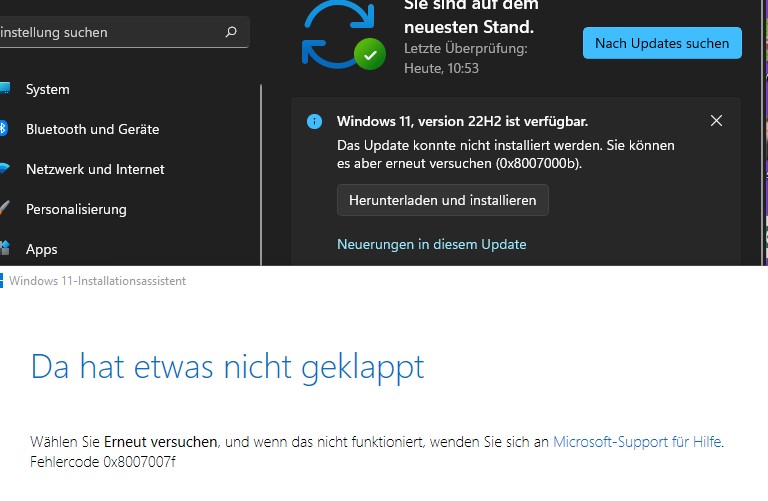 Windows 11 auf einem dynamischen Datenträger installiert - Upgrade auf  Windows 11 22H2 schlägt fehl (0x8007001) 