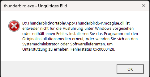 ThunderbirdPortable Error Netzlaufwerk.png