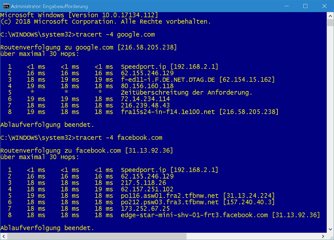 Windows 10 tracert не работает